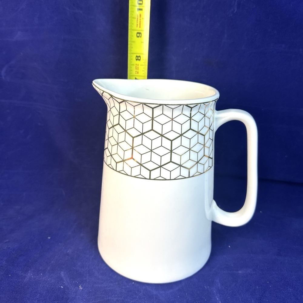 Grace's White with Metallic Gold Geometric Trim Porcelain Teapot Pitcher - Picture 11 of 13